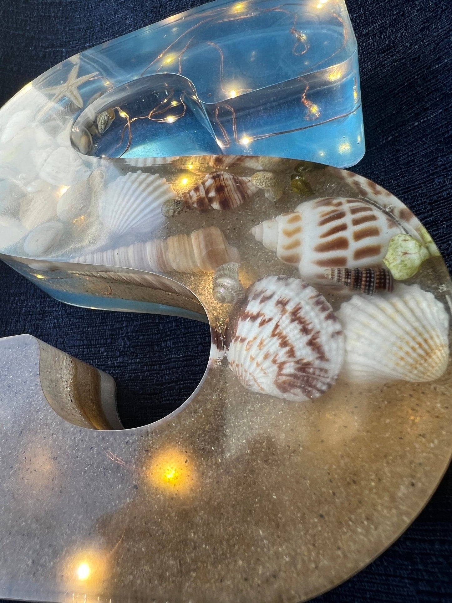 Personalized Resin Letters with Seashells and Fairy Lights - Made to Order