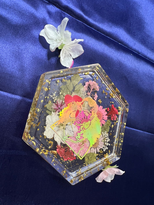 Floral Goddess Hexagon Coaster - Ring Dish - Made to Order - Organizer - Trinket Dish