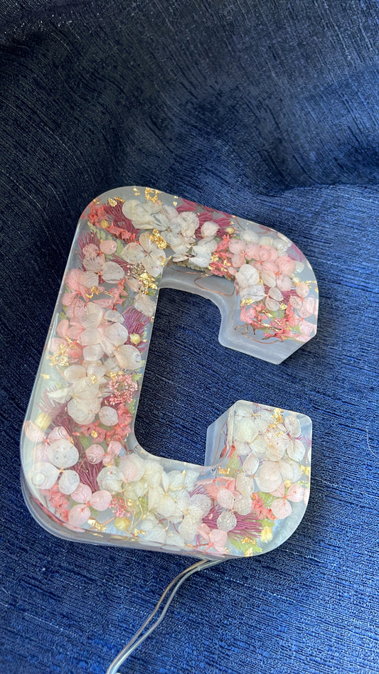 Newlywed Gift - Personalized Resin Letters with Real Flowers and Fairy Lights - Made to Order