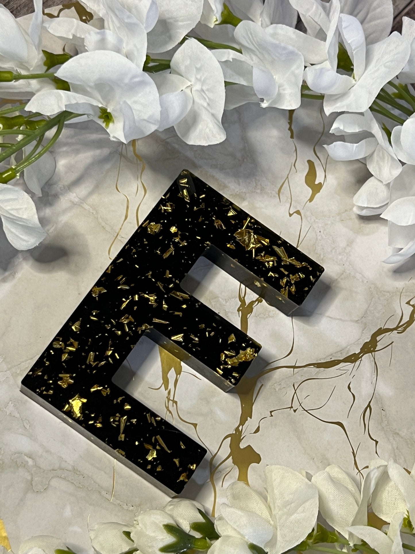 Personalized Resin Letters with Gold Flakes - Made to Order