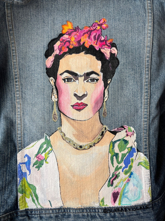 "Frida's Essence" Hand-Painted Denim Jacket - Your Unique Tribute - Your Favorite Frida Kahlo Portrait