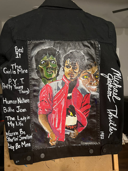 "King of Pop - MJ Tribute" Hand-Painted Denim Jacket - Your Favorite Michael Jackson Portrait