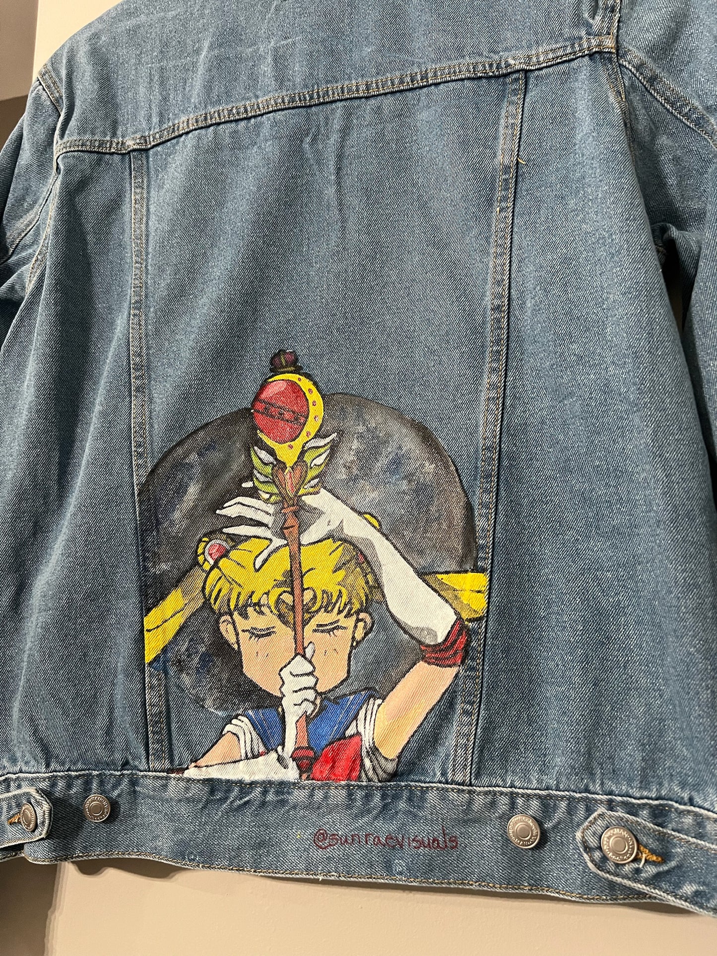 "Sailor Moon Tribute" Hand-Painted Denim Jacket - Wearable Art