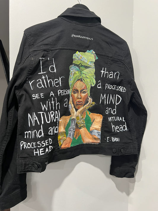 "Erykah Badu" Hand-Painted Denim Jacket - Wearable Art