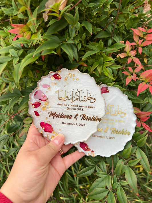 Personalized Wedding Party Epoxy Resin Coaster Favors - Set of 50 - Bulk Wedding Guest Gifts - Save the Date - Engagement Favors - Babyshower Favors