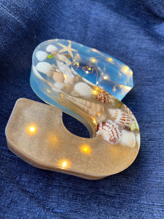 Personalized Resin Letters with Seashells and Fairy Lights - Made to Order