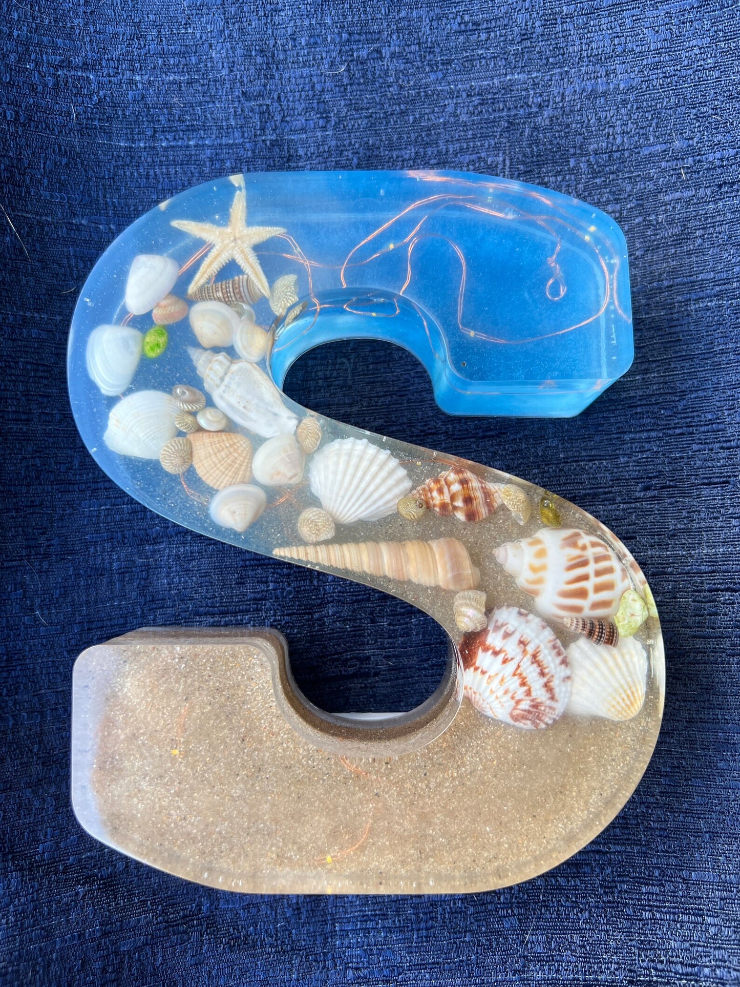 Personalized Resin Letters with Seashells and Fairy Lights - Made to Order