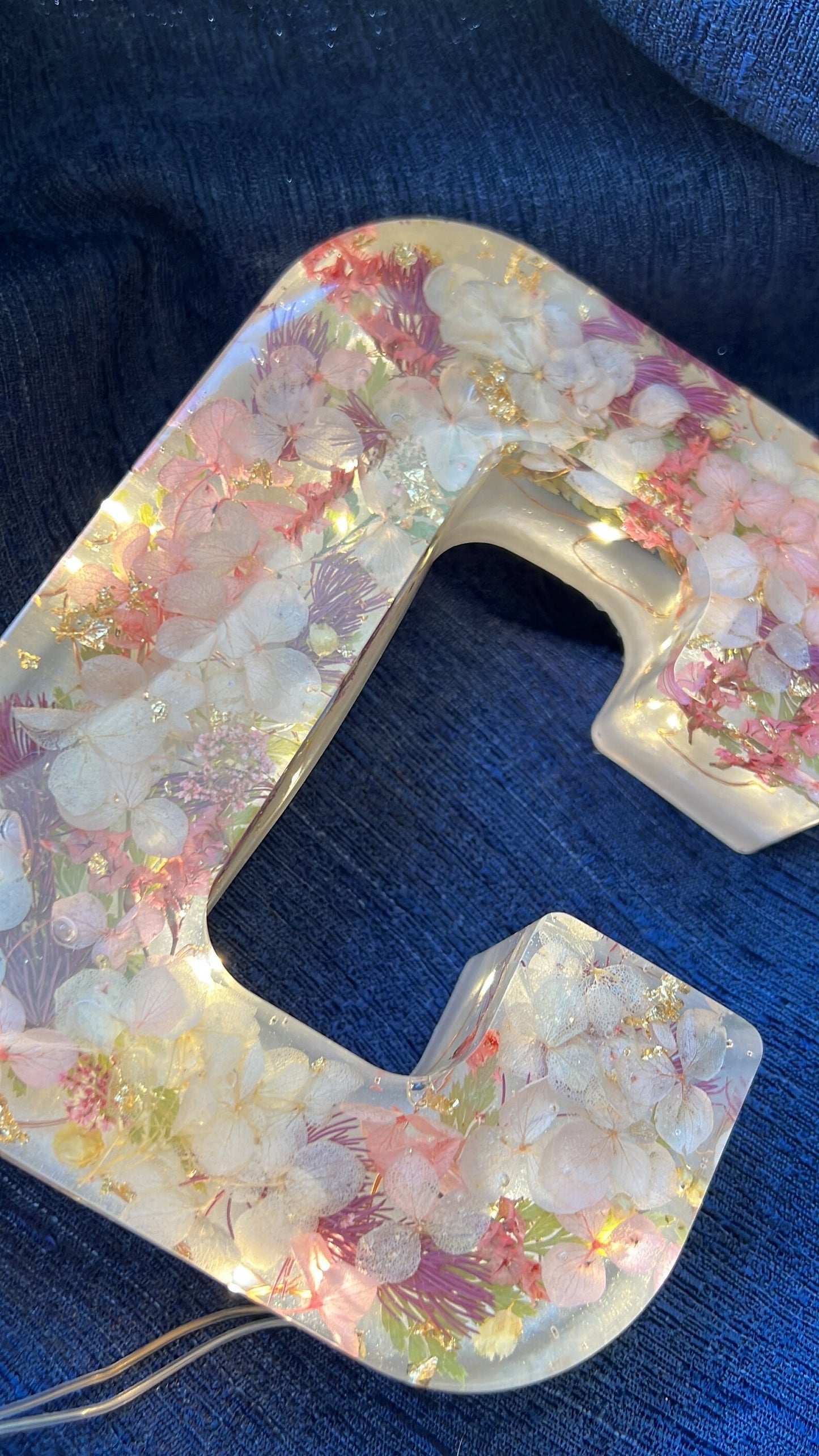 Personalized Resin Letters with Real Flowers and Fairy Lights - Made to Order